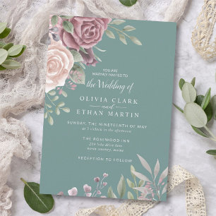 Sage Rustic Dusty Rose Watercolor Boho Blume Einladung
