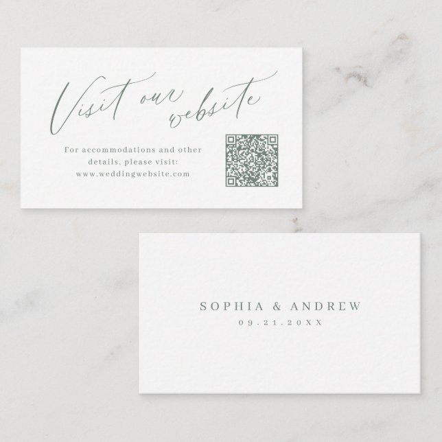 Sage script minimalist QR code website Insert card Platzkarte (Vorne/Hinten)