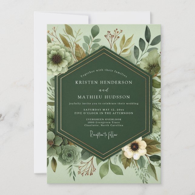 Sage Serene Foliage Wedding Einladung (Vorderseite)