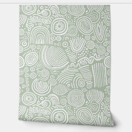 Sage Serenity: Whimsical Doodle Tapete