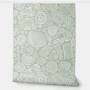 Sage Serenity: Whimsical Doodle Tapete