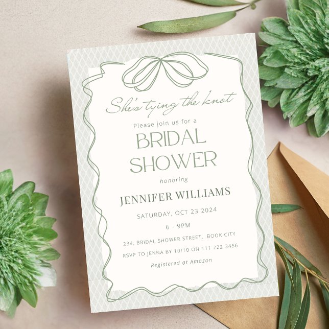 Sage Sie bindet das Brautparty der Brustspitze Einladung (Sage She's Tying the Knot Lace Bridal Shower Invitation)