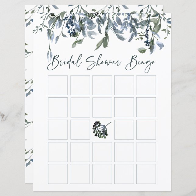 Sage Silver Green Floral Brautparty Bingo (Vorne/Hinten)