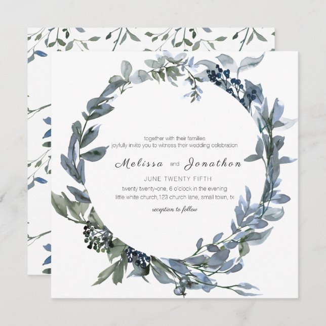 Sage Silver Green Floral Wedding Einladung (Vorne/Hinten)