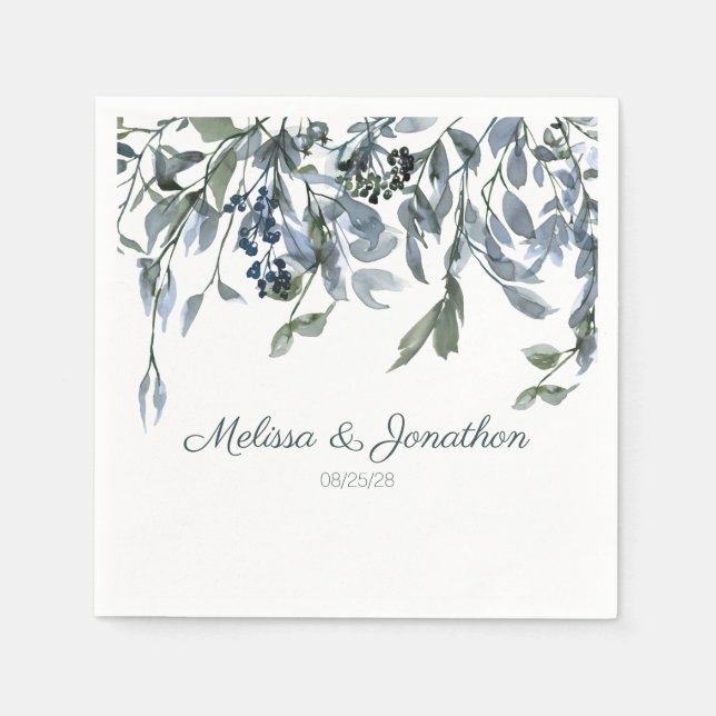 Sage Silver Green Floral Wedding Napkins Serviette (Vorderseite)
