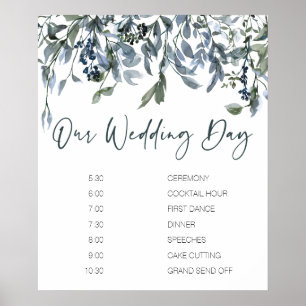 Sage Silver Green Floral Wedding Plan Poster