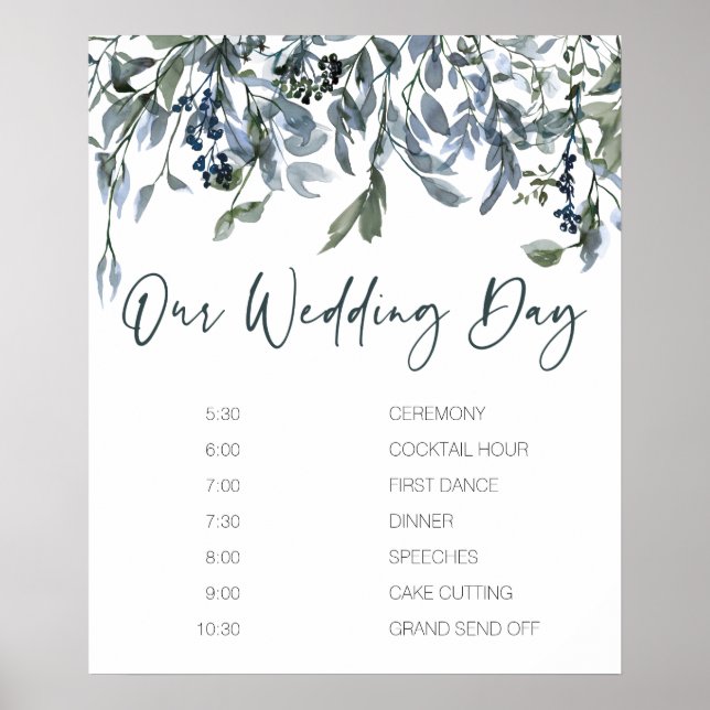 Sage Silver Green Floral Wedding Plan Poster (Vorne)