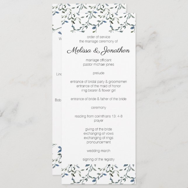 Sage Silver Green Floral Wedding Programm (Vorne/Hinten)