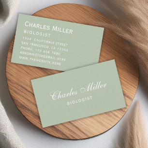 Sage Simple Modern Green White Elegante Script Visitenkarte
