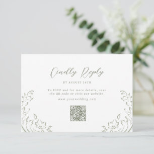 Sage Sketched Vintag Blüh QR Code Hochzeit RSVP Karte
