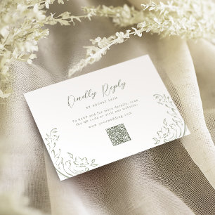 Sage Sketched Vintag Blüh QR Code Hochzeit RSVP Karte