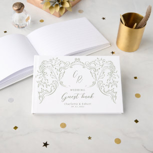 Sage Sketched Vintag Geblüht Monogram Wedding Gästebuch