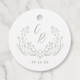Sage Sketched Vintag Geblüht Monogram Wedding Geschenkanhänger