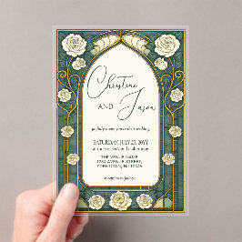 Sage Stained Glass Floral Art Nouveau Wedding Acryleinladungen