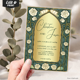 Sage Stained Glass Floral Art Nouveau Wedding Acryleinladungen