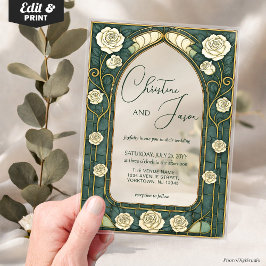 Sage Stained Glass Floral Art Nouveau Wedding Acryleinladungen
