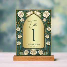 Sage Stained Glass Floral Wedding Table Number Acrylschild