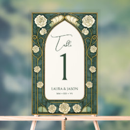 Sage Stained Glass Floral Wedding Table Number Acrylschild