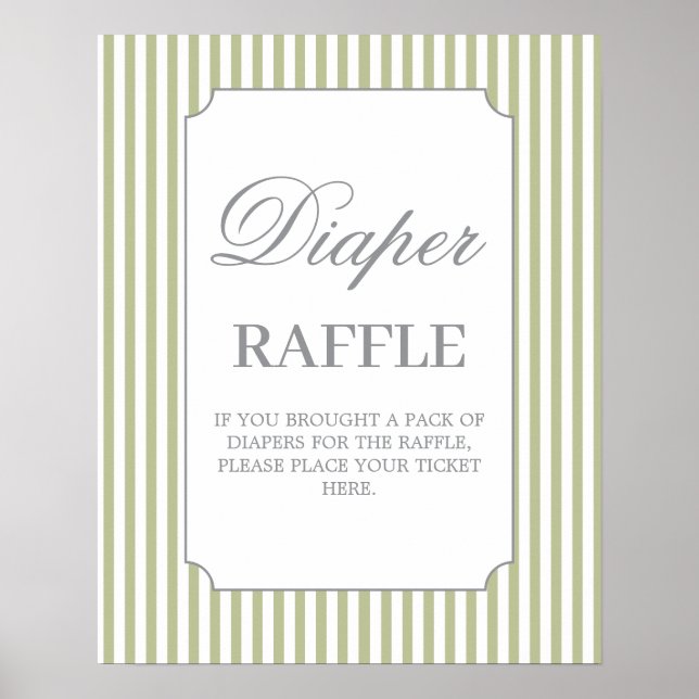 Sage Streifen Baby Shower Windel-Raffle-Schild Poster (Vorne)