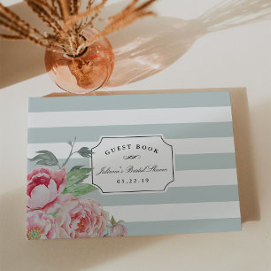 Sage Strip & Antique Blush Peony Brautparty Gästebuch