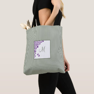Sage Stripe Lila Floral Initial Script Monogram
