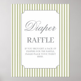 Sage Stripes Baby Shower Diaper Raffle Sign Poster