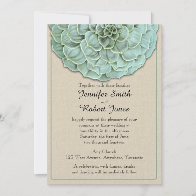 Sage Succulent Wedding Einladung (Vorderseite)