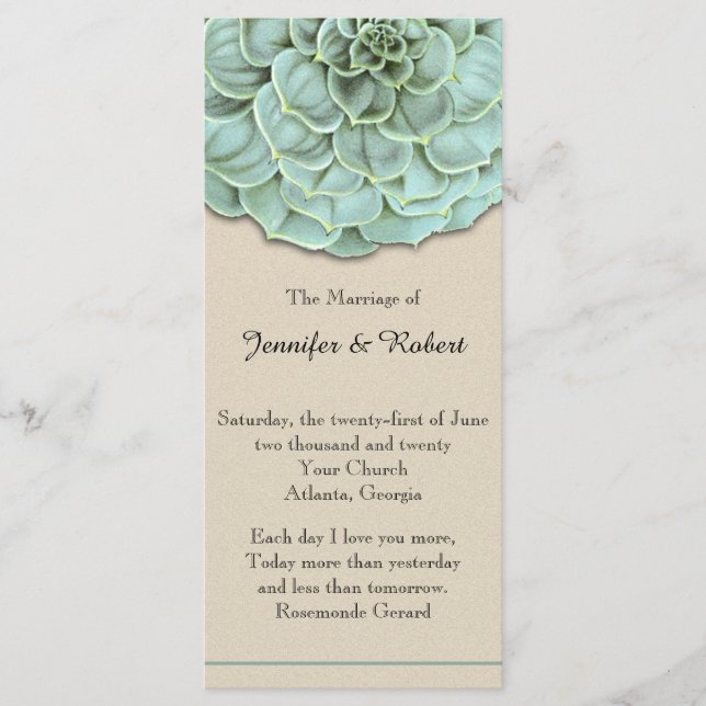 Sage Succulent Wedding Program Programm (Vorderseite)