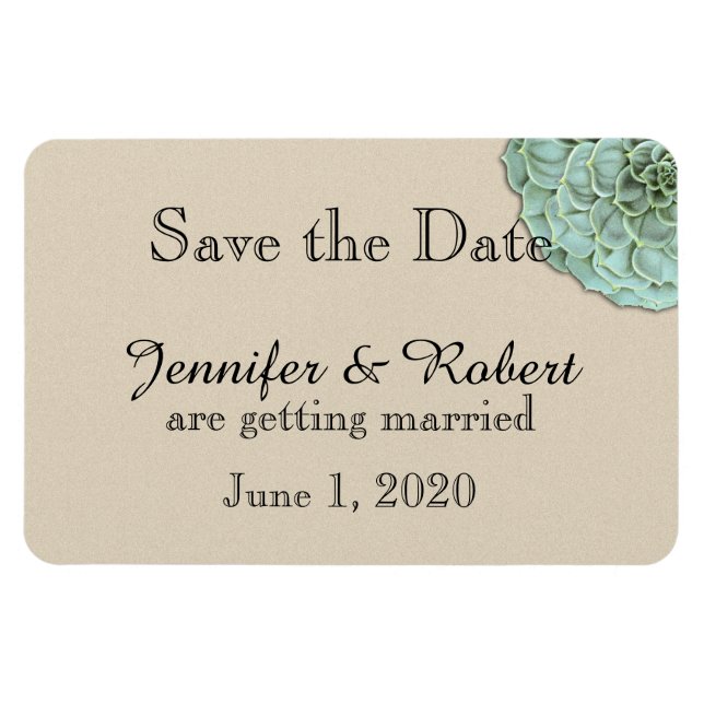 Sage Succulent Wedding Save the Date Magnet (Horizontal)
