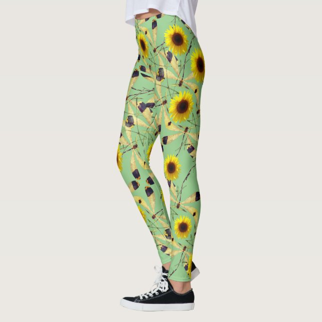 Sage Sunflower Dragenfly Leggings (Links)
