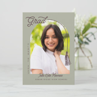 Sage Tassel Grad Announcement with Photo Einladung