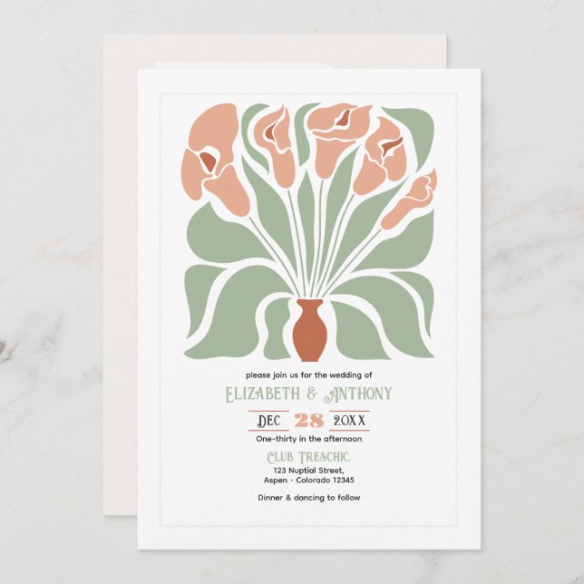 Sage & Terracotta Abstract Floral Boho Wedding Einladung (Vorne/Hinten)