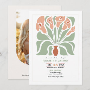 Sage & Terrakotta Abstrakte Florale Boho-Hochzeit Einladung