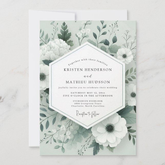 Sage Tonal Botanical Wedding Einladung (Vorderseite)