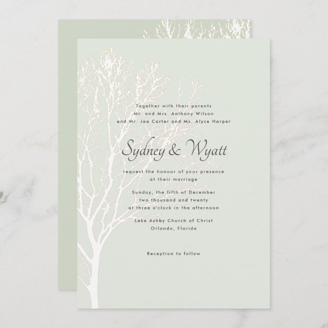 Sage Tree Eltern Names Custom Wedding Einladung (Vorne/Hinten)