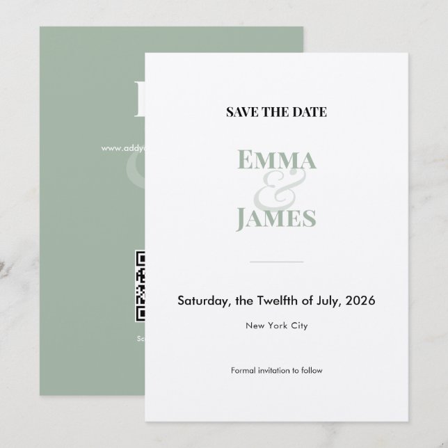 Sage Two-Tone Et-Zeichen Hochzeit Terminankündigun Save The Date (Vorne/Hinten)
