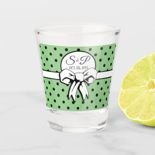 Sage und Black Polka Dots Bow Personalisiert Weddi Schnapsglas