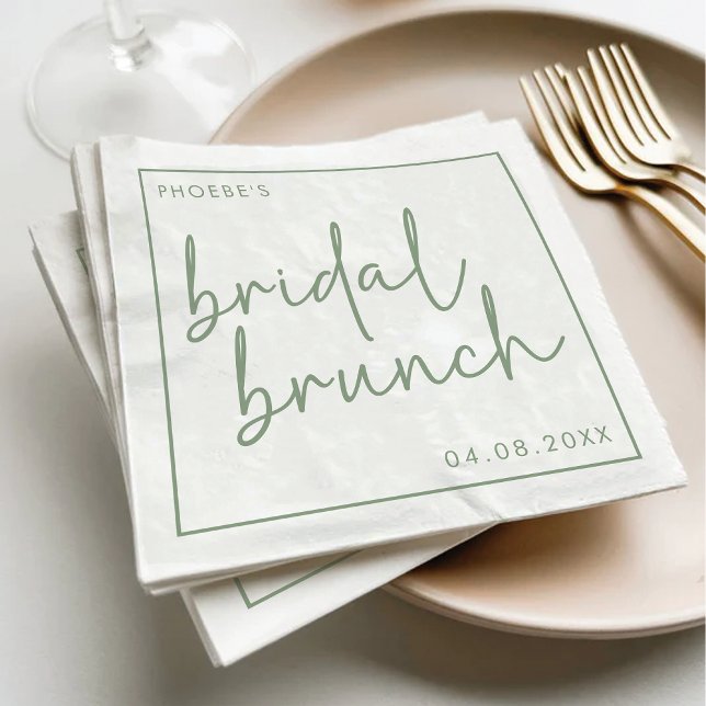 Sage und White Minimalistisch Script Bridal Brunch Serviette (Von Creator hochgeladen)