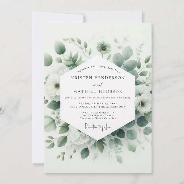 Sage Verdant Botanical Wedding Einladung (Vorderseite)