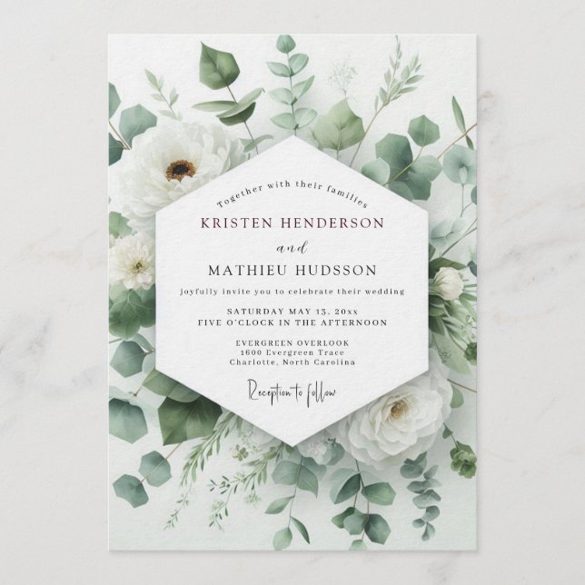 Sage Verdant Eucalyptus Hochzeit Einladung (Vorderseite)