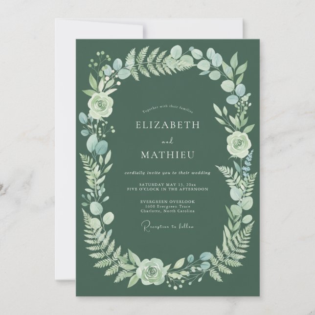 Sage Verdant Kranz Hochzeit Einladung (Vorderseite)