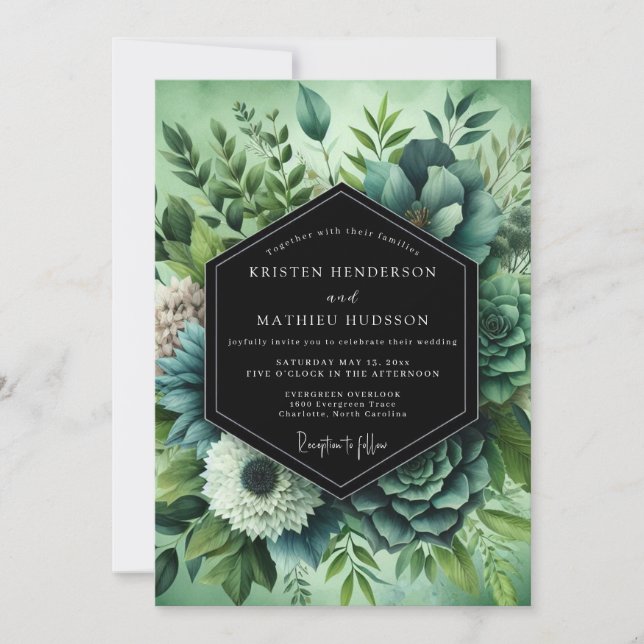 Sage Verdant Succulent Wedding Einladung (Vorderseite)