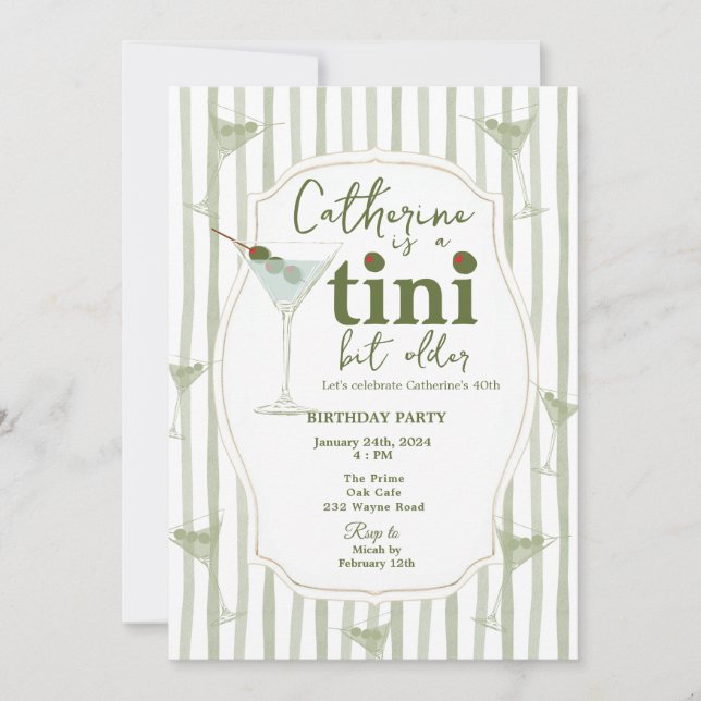 Sage Vintag Green Martini tini etwas älter Einladung (Vorderseite)
