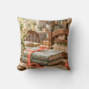 Sage Vintage Books Ribbon Buchbinderei Kissen