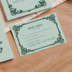 Sage Vintage Ornate Rahmen Hochzeitseinladung, RSVP Karte