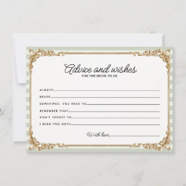 Sage Vintage Stripe Bridal Shower Advice card