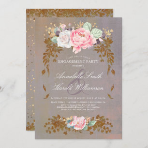Sage Violet Gold Blush Flora-Engagement Einladung