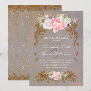 Sage Violet Gold Blush Florale Verlobungsparty Einladung