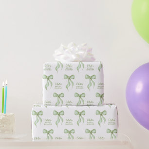 Sage Watercolor Bow Personalisiertes Brautparty Geschenkpapier