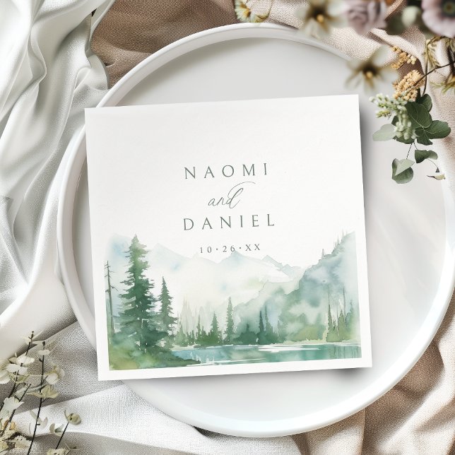Sage Watercolor Mountain Forest Rustic Wedding Serviette (Sage Watercolor Mountain Forest Rustic Wedding Napkins)